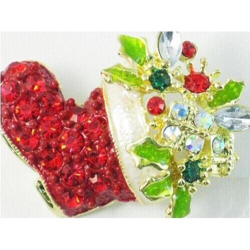 Hot Sale Santa Claus Christmas Shoes Socks Boutonniere Rhinestone Brooches badge For Gift