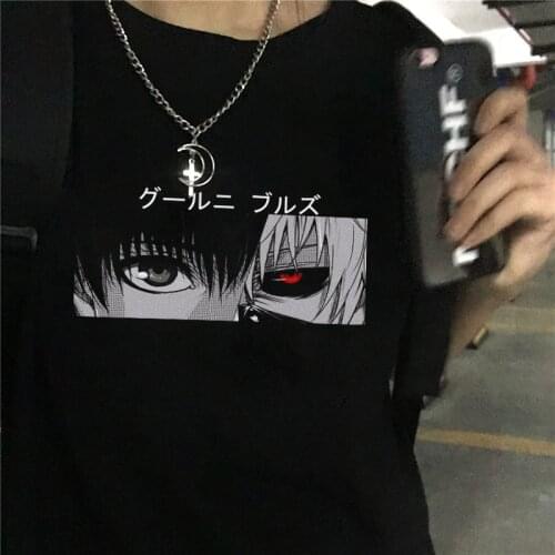 Japanese Anime Punk Tokyo Ghoul Kaneki Ken Print Loose T-shirt Harajuku Casual Cool Chic Cartoon Streetwear Funimation Women Top