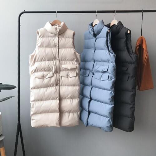 2020 Spring Coat Stand Collar Long Warm Women Tops Vest Chaleco Mujer Gilet Casaco Feminino
