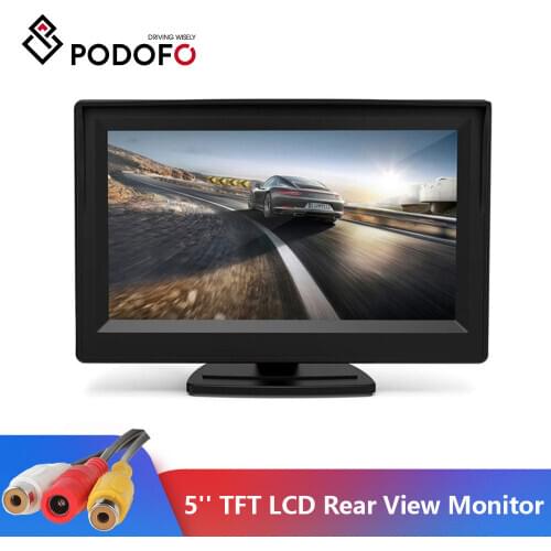 Podofo 5'' Monitor TFT LCD Color Screen 2 Video Inputs 2 Brackets For Rear View Backup Reverse Camera DVD Mini Car LCD Monitor