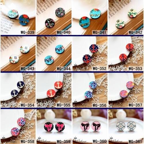 10PCS 339-361 3D Laser Cut wood Cabochon Embossed 16mm Round Coloured Drawing pattern DIY for Rings, Earring,Brooch,Necklace