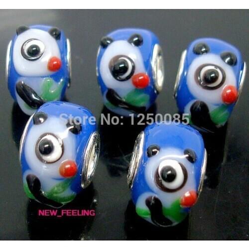 10PCS Fashion High Quality Blue color Panda Lampwork Glass Beads fit European Charms Bracelet & Necklace
