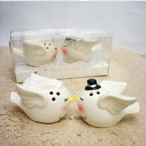 100sets Free Shipping return Gifts,Ceramic Brid kiss Salt And Pepper Shaker Wedding Souvenir Salt and Papper+Gift Box