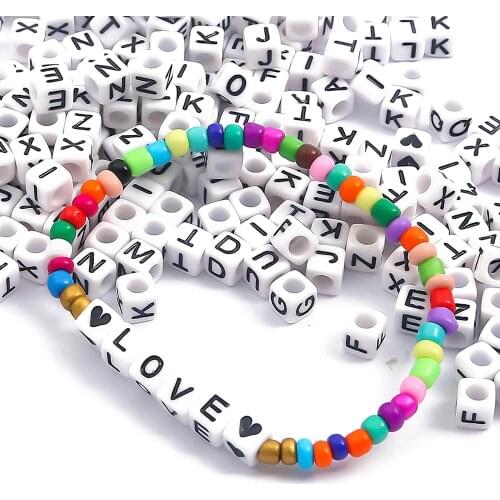 100pcs/lot 6x6mm Acrylic English Alphabet Heart Square Mixed Loose Beads For DIY Bracelet Necklace Making Jewelry Accessories