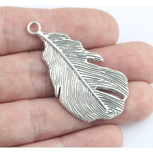 4 Pieces 47*23mm Antique Silver Color Vintage Feather Leaf Charms Fashion Necklace Earrings Pendant For Jewelry Making Findings