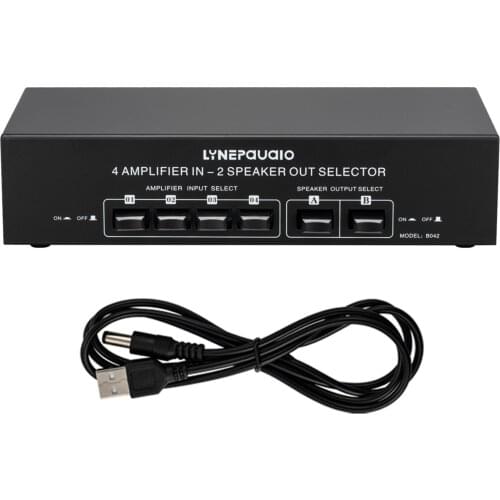 4 In 2 Out Audio Switcher Audio Signal Selector Distributor Splitter Boxes with Banana Jacks Independent Control Switch for Home