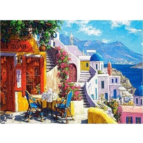 5D DIY scenic Diamond Painting Full Round Santorin House New Sticking Drill Cross Embroidery Seaside simple Home Decorative