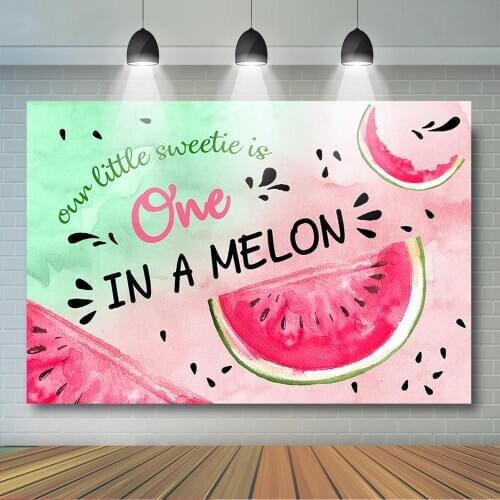 Watermelon Theme Birthday Party Banner Sweetie One in a Melon Birthday Backdrop Summer Fruit 1st Birthday Party Decoration