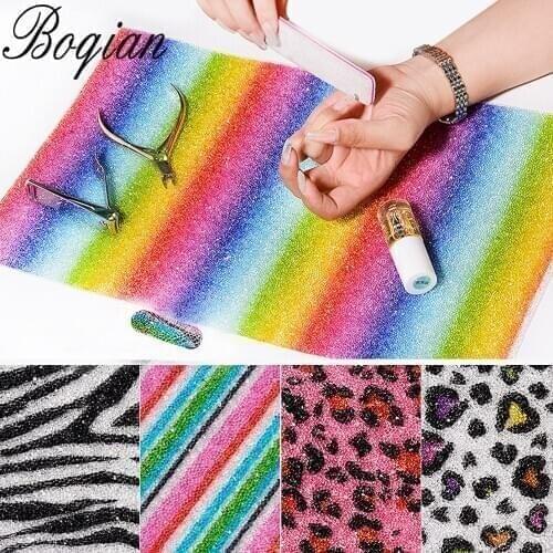 BQAN 40*24cm Leopard Foldable Mat Nail Art Salon Manicure Practice Silicone Pillow Hand Holder Cushion Lace Table Nail Art Tool