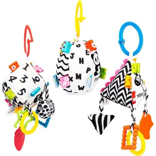 Baby Toys 0-12 Months Bed Stroller Mobile Hanging Rattles Newborn Black White Geometric Shape Building Blocks Educational Toys