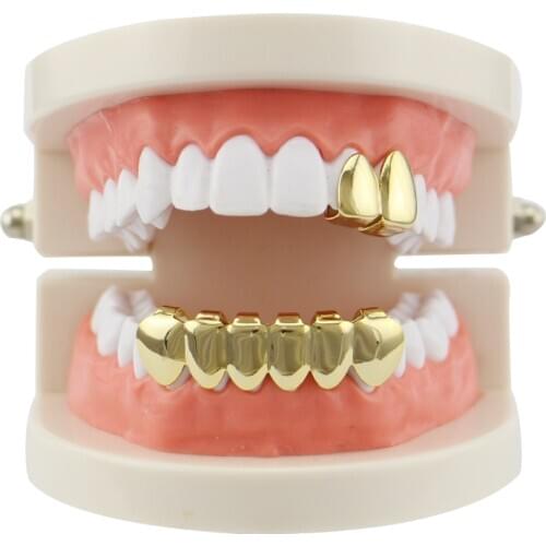 HIP HOP Gold Silver Color Teeth Grillz Set Top Bottom Punk Grillz Vampire Teeth Jewelry Gifts For Halloween Rapper Jewelry