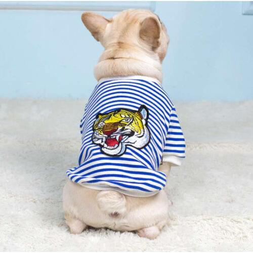 Cotton French Bulldog Tiger Embroidery Striped Summer Cool Tshirt Pet Dog Clothes for Small Dogs Chihuahua Sweater Pug Costume
