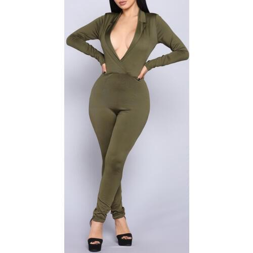 Hitmebox 2019 Autumn Spring Womens Sexy Deep V Neck Long Sleeve Jumpsuits Fleece Romper Trouser Bodycon Playsuits one piece