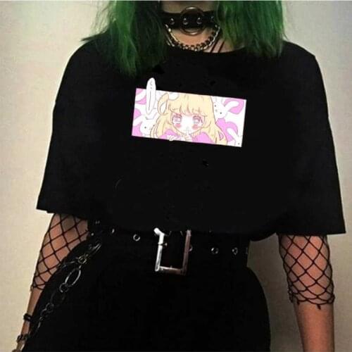 Japanese Anime Harajuku E-girls Punk clothes t-shirt women 2021 vintage couple t-shirt tshirt white t shirt