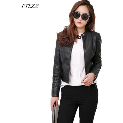 FTLZZ Faux Leather Pu Jackets Coats Spring Winter Coats Female Jackets Women Casual Zipper Streetwear Black Jackets Femme