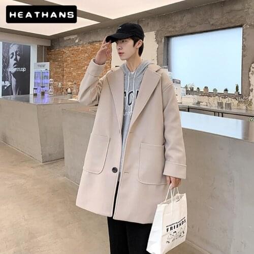 Wool Blends Coats Mens Solid Korean Style Cool Harajuku Simple Classic Fashion Long Woolen Jacket Male Loose Streetwear Leisure