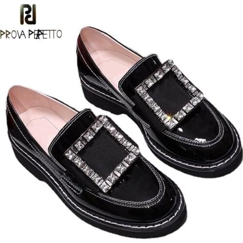 Square Buckle Single Shoes Early Autumn New Style Cowhide Rhinestone Platform Loafers British Style Fashion Small Leather Shoes