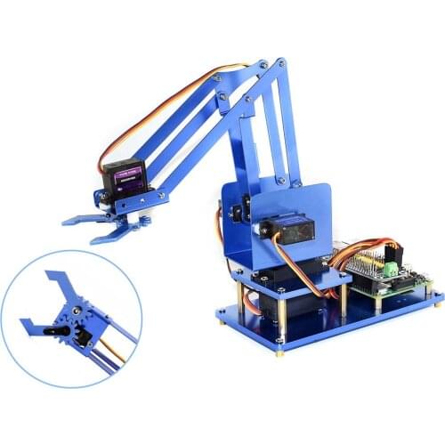 Waveshare 4-DOF Metal Robot Arm Kit for Raspberry Pi Bluetooth / WiFi Remote Control Comes with US Plug Power Adapter