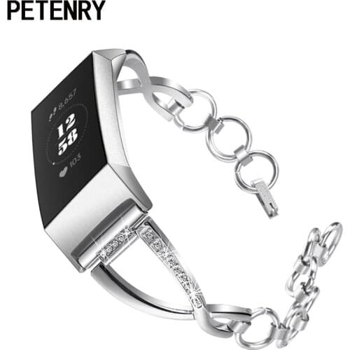 PETENRY Metal Strap for Fitbit Charge 4 Watch Band Replacement Wrist Strap Band Stainless Steel Bracelet for Fitbit Charge 3