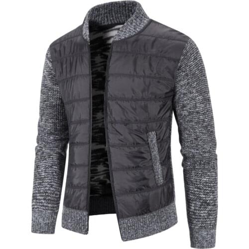 Mens Fabric Plus Velvet Padded Sweater Jacket Large Size Slim Coat Stand-up Collar Patchwork Cardigan Mens Winter Cardigan3XL