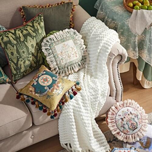 Flocked Cloth Long Back Lace Pillowcase 45x45cm Throw Pillow Cover Cushion Decorative Lines