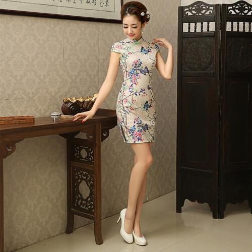 2016 New Retro Slim Short Cheongsam Vestidos Chinese Style Short Qipao Lady Evening Party Female