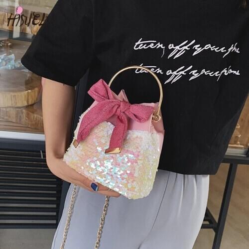 2021 New Arrival Women Mini Sequin Bucket Shoulder Bag Chain Messenger Bag for Girls Crossbody Bag Female Handbag bolsa feminina