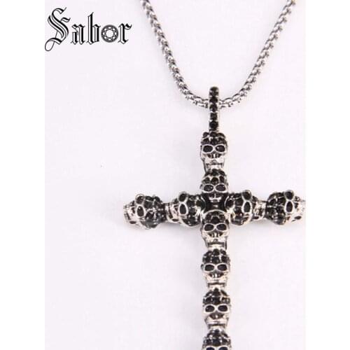 Skulls Pattern Cross Pendant Necklace Necklace Jewelry Gift For Women N78 thomas