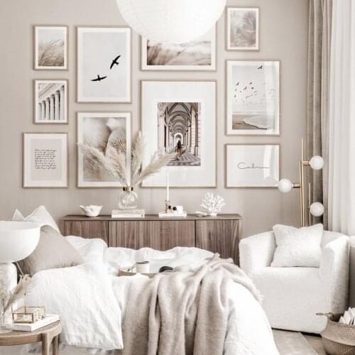 Hallway Girl Calm Beach Bird Mushroom Reeds Coral Nordic Poster Wall Art Prints Canvas Painting Decor Pictures For Living Room