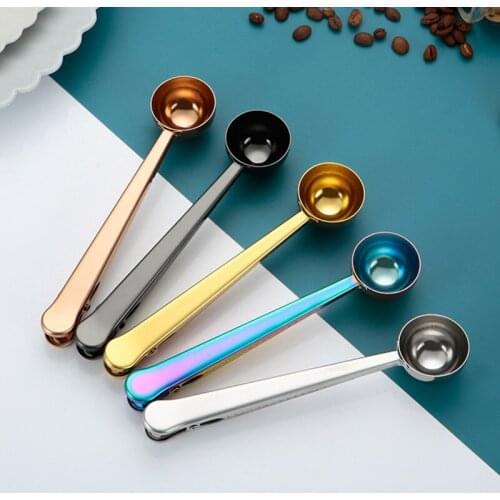 15ml Stainless Steel Coffee Spoon with Bag Clips for Kitchen Long Handle Measuring Spoons For Tea Milk Powder Instant Drinks