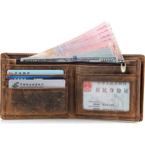 Luxury Quality Leather Front Pocket Purse Male Crazy Horse Designer Fashion Card Case Holder Handy Slim Wallet For Men 8056R