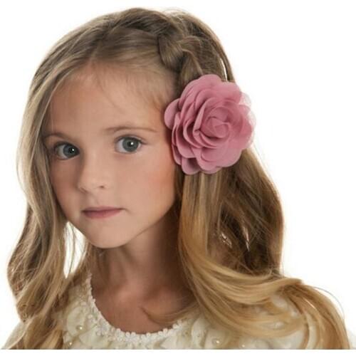Retail 8.5cm Girl Chiffon Petals Poppy Flower Hair Clips Rolled Rose Fabric Hair Flowers For Baby Girls Hair Accessories