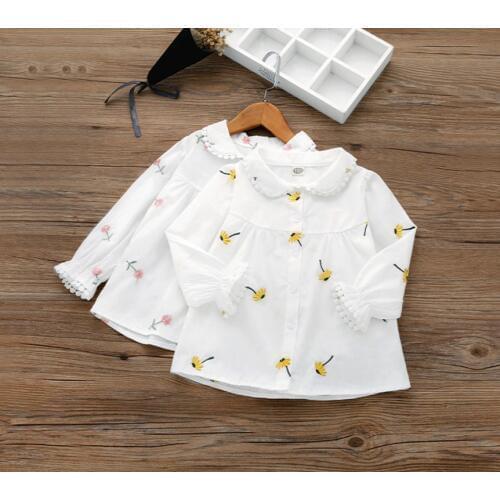 Spring Summer Children Clothes Flower Embroidery Girls Shirts Cotton Fashion Casual Blouses for Kids Long Sleeve Tops Camisas