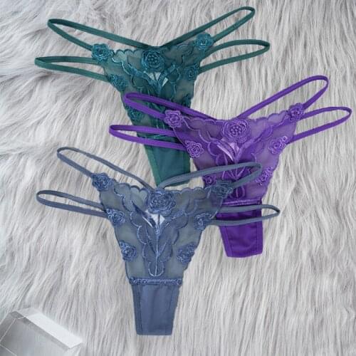 Sexy Embroidered Mesh Yarn Ladies Thong Perspective Young Woman Transparent Temptation Underwear Fashion For Ladies G-Strings
