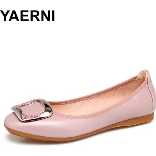 YAERNI Hot Good Quality PU Leather Shoes Woman Fashion Buckle Loafers Foldable Women Flats Ballet Casual Flat Shoes E737