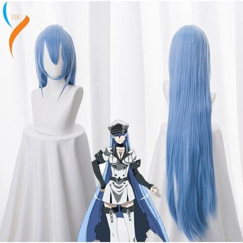 Akame Ga KILL! Esdeath 100cmLong Straight Cosplay Wigs High Quality Heat Resistant Synthetic Fake Hair Blue Anime Party