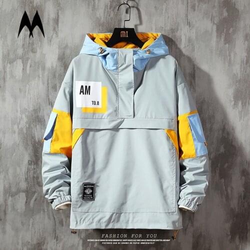 Street Print Hooded Jacket Mens Fashion Harajuku Pullover Coat Autumn 2021 Casual Cargo Jackets Men Streetwear Plus Size 5XL