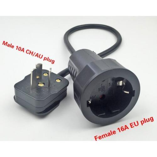 250V Power Lead, Female 16A European/German EU Socket Adapter Cable to Male 10A CH /AU Plug Power Line 3*1.5 MM Extension Cord