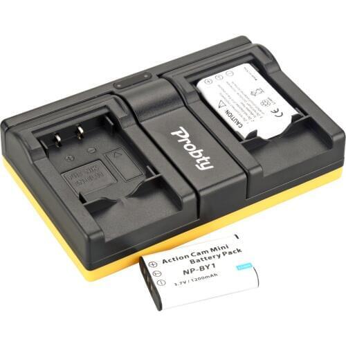 Probty 2pcs NP-BY1 NP BY1 Camera Battery + USB Dual Charger For SONY HDR-AZ1VR AZ1AZ1 V AZ1 Video Camera DVVR