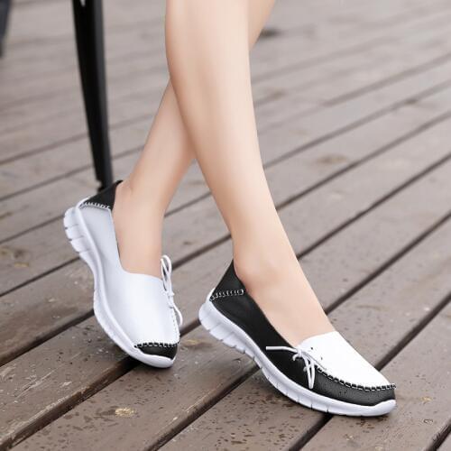 2019 Autumn High Quality Women Shoes Genuine Leather Slip On Flats Shoes Woman Handmade Loafers Flat Ladies Shoes Slipony
