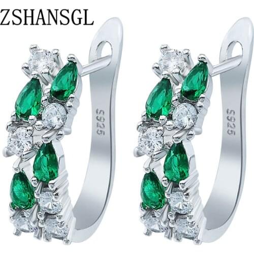 Wholesale Luxury Sterling Sliver Stud Earrings Flash CZ Zircon Ear Studs 3 Colors Earrings For Women Cheap brincos