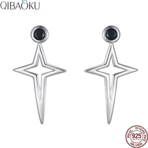 925 Sterling Silver Elegant Trendy Silver Earrings for Women Pendant Star Black Stone Zircon Jewelry Earring Party