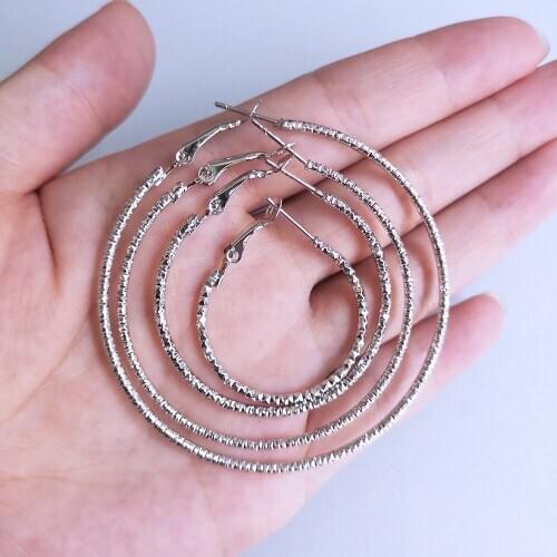 BLIJERY Silver Color Metal Hoop Earrings for Women Jewelry Elegant Shiny Starry Round Circle Earrings Boucles d'oreilles