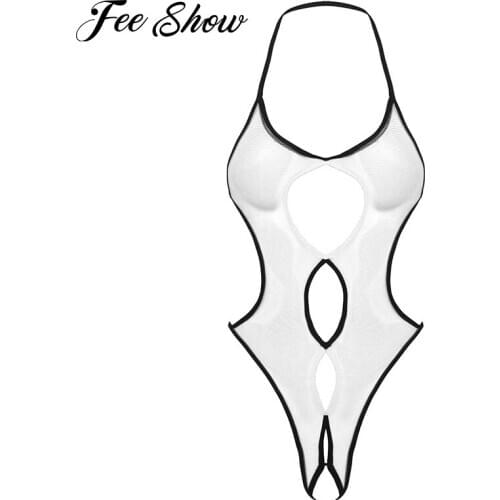 Halter Neck Backless Mesh Teddies Women Open Crotch Body suit Transparent Crotchless Jumpsuit Bodysuit Lingerie Thong Nightwear