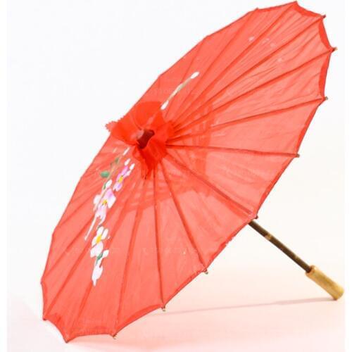 Chinese Red Bottom Peach Blossom Sun Parasols Bamboo Cloth Craft Umbrella Traditional Dance Color Parasol Wedding Props 55-80cm