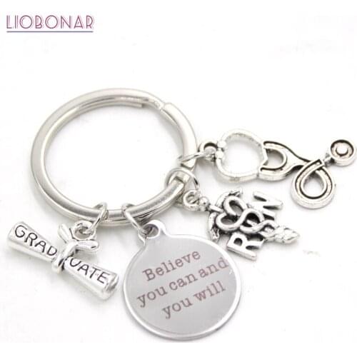 1PC New Arrival Stainless Steel Key Chain Medical Assistant RN Nurse Key Chain Keyring Graduate Gifts for Men Women Jewelry