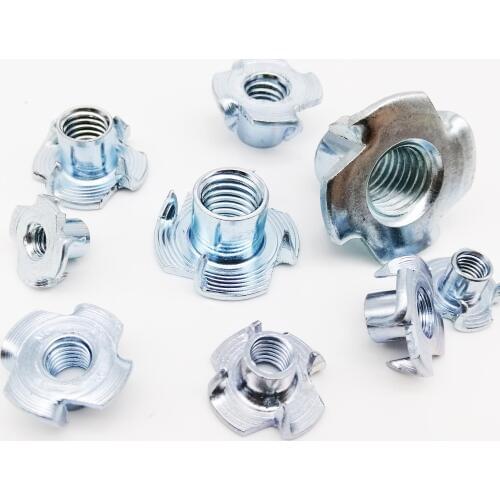 10pcs M4 M5 M6 M8 M10 Thickened Steel Four Claws Speaker Nut Blind Pronged Insert T-Nut for Wood Furniture Length=8-17mm
