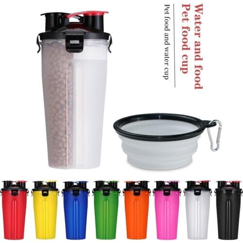 Pet Feeder Dog 2 in 1 Bottle Pet Feeder Dog Water Bottle Collapsible Folding Bowl Travel Outdoor Food Water Storage For Cat Dog