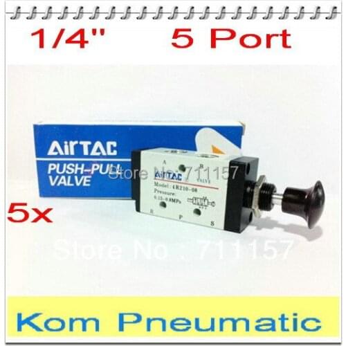 5 Way 1/4" BSP Push Pull Valve Hand Operated Solenoid Valves Pneumatic Air Valves 4R210-08 Hand Lever Manual Control