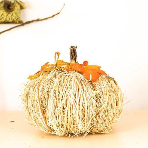 9" Artistic Home Decor Creative Pumpkin Ornaments Nature Wool Straw Decoration Statues Sculptures Easter Decorations Accessories